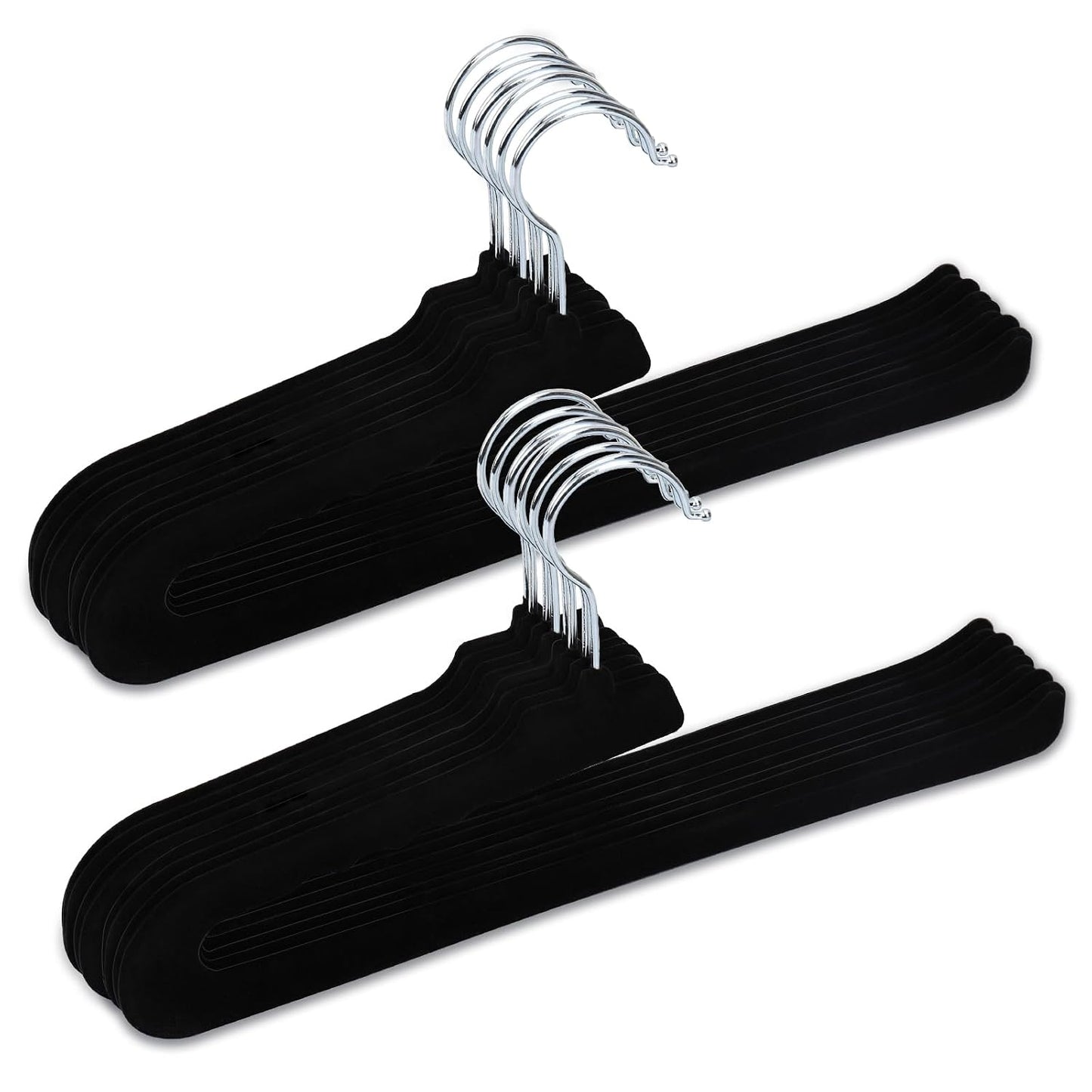 Velvet Pants Hangers, Black, 16 Pack | Non Slip, Open Ended, 360 Swivel Hook, Closet Space Saving Hanger for Heavy Pants, Jeans, Trousers, Scarf