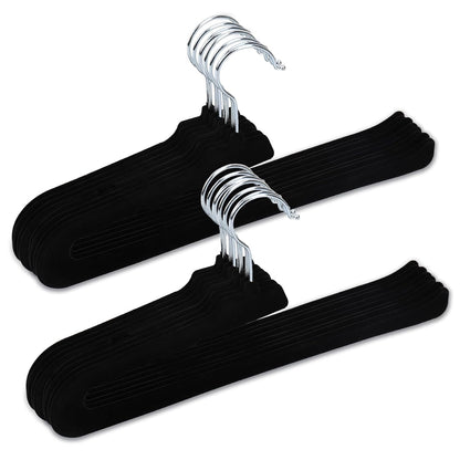 Velvet Pants Hangers, Black, 16 Pack | Non Slip, Open Ended, 360 Swivel Hook, Closet Space Saving Hanger for Heavy Pants, Jeans, Trousers, Scarf