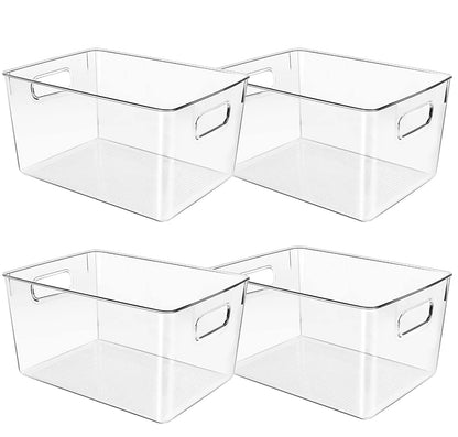 Clear Plastic Storage Bins, Pantry Organizers and Storage or Kitchen Organization and Storage Containers Bins for Organizing, Fridge, Freezer, Bathroom, Pantries, Refrigerator, Cabinet Organizer Bin