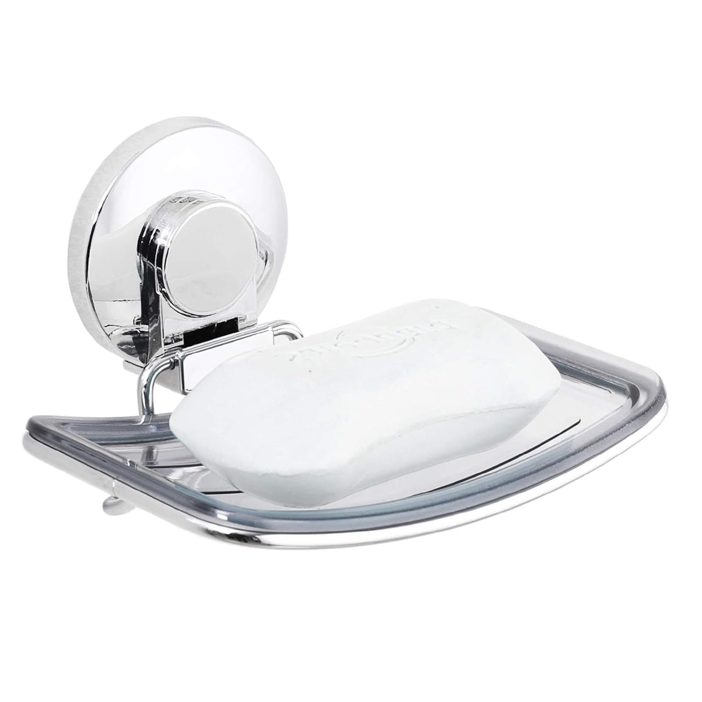Chrome Suction Cup Soap Dish Holder for Shower Wall Drill-Free Rustproof Waterproof Wall Mount Strong Suction Removable Bar Soap Sponge Holder for Bathroom Bathtub Kitchen