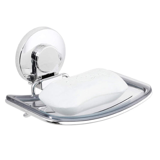 Chrome Suction Cup Soap Dish Holder for Shower Wall Drill-Free Rustproof Waterproof Wall Mount Strong Suction Removable Bar Soap Sponge Holder for Bathroom Bathtub Kitchen