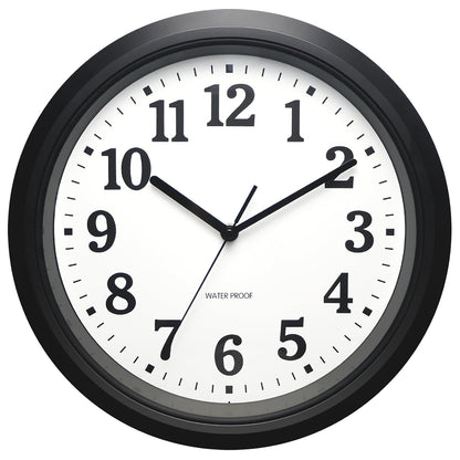 Caysie 12 Inch Sealed Indoor Outdoor Waterproof Wall Clock, Durable Silent Non-Ticking Battery Operated Quality Quartz Round Clock, Wall Decorative for Patio, Pool, Bathroom (Black)
