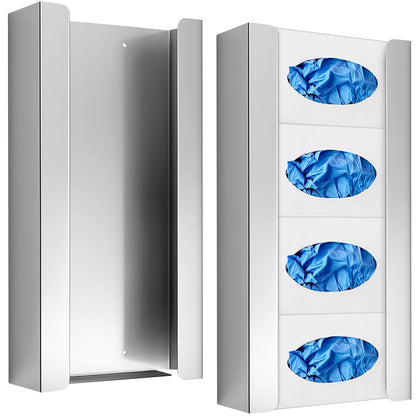 Blulu 2 Pack Stainless Steel Glove Box Holder Wall Mount 10" x 21" x 3.5" Dispenser Station for 4 Tissue Boxes Disposable Rubber Glove Face Masks Medical Organizer for Hospital, Labs