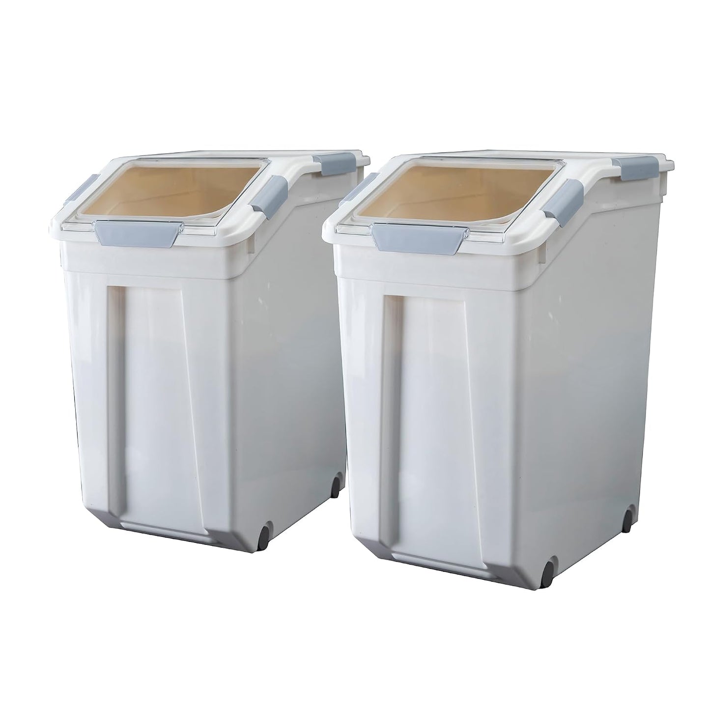 33 Liter / 50 lbs Rice Storage Container with Measuring Cup, BPA free, For Rice | Grain | Pet Food | Flour, 2 count, White