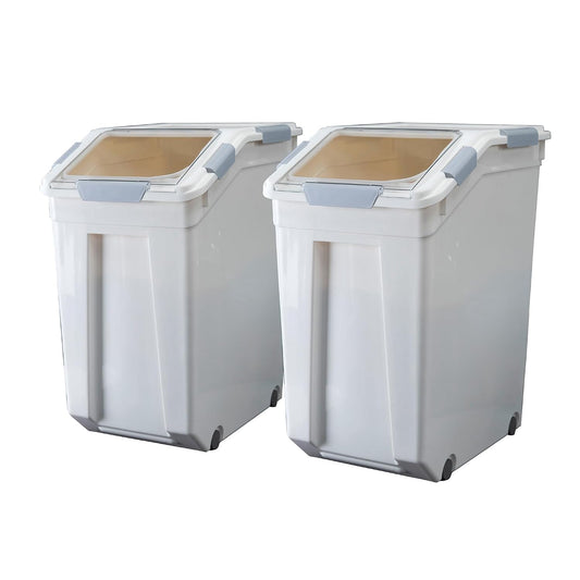 33 Liter / 50 lbs Rice Storage Container with Measuring Cup, BPA free, For Rice | Grain | Pet Food | Flour, 2 count, White
