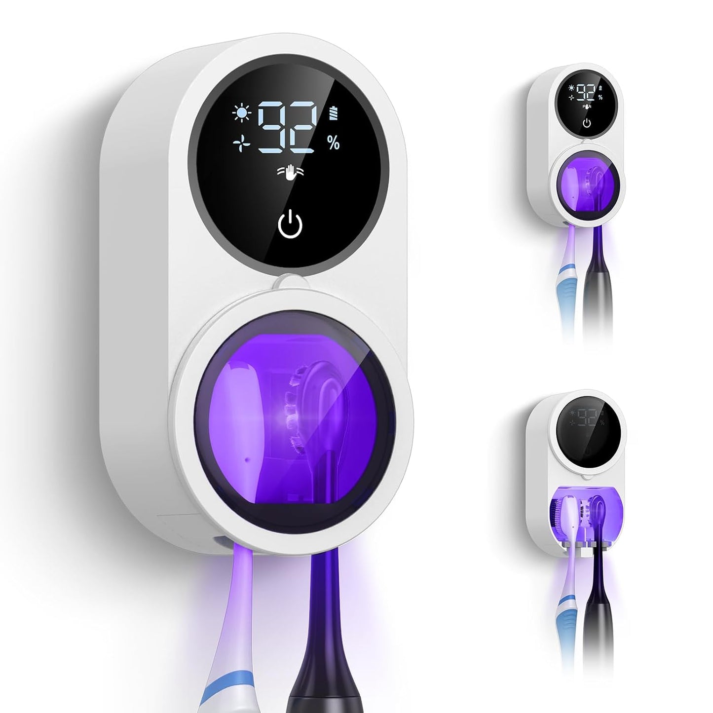 UV Toothbrush Sanitizer Holder, Electric Toothbrush Cleaner with LED Display, Infrared Auto Sensor, Auto-Cycle & Fan Drying, Rechargeable Wall Mounted Tooth Brush Holders for Bathroom Organizer