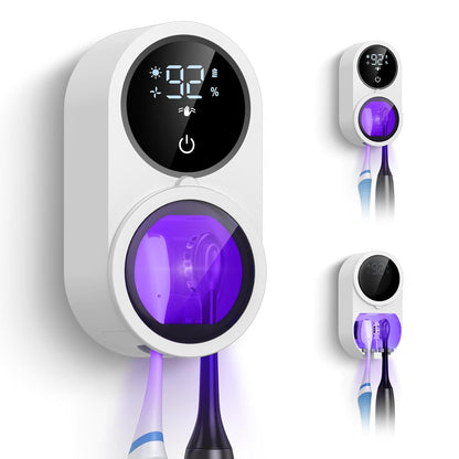UV Toothbrush Sanitizer Holder, Electric Toothbrush Cleaner with LED Display, Infrared Auto Sensor, Auto-Cycle & Fan Drying, Rechargeable Wall Mounted Tooth Brush Holders for Bathroom Organizer