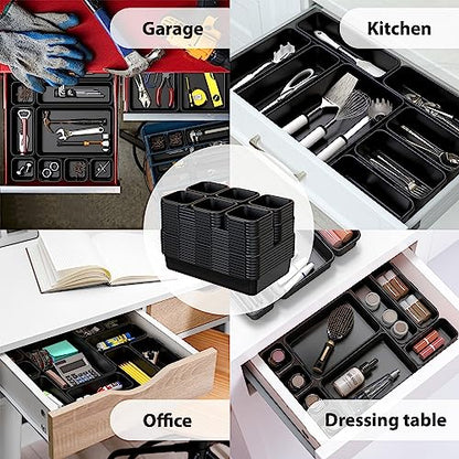 Simple Houseware Interlocking Desk Drawer Bins Organizer, 10 Packs, Black | Great for Makeup Vanity, Bathroom, Office Drawers