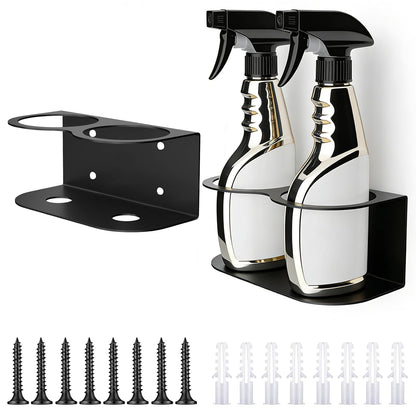 2 Pack Spray Bottle Holder Wall Mount, Steel Easy Install with Hardware | Heavy Duty Metal Spray Can Rack Organizer with Double Holes, Multi-Purpose Bottle Storage Shelf for Garage, Home & Workspace