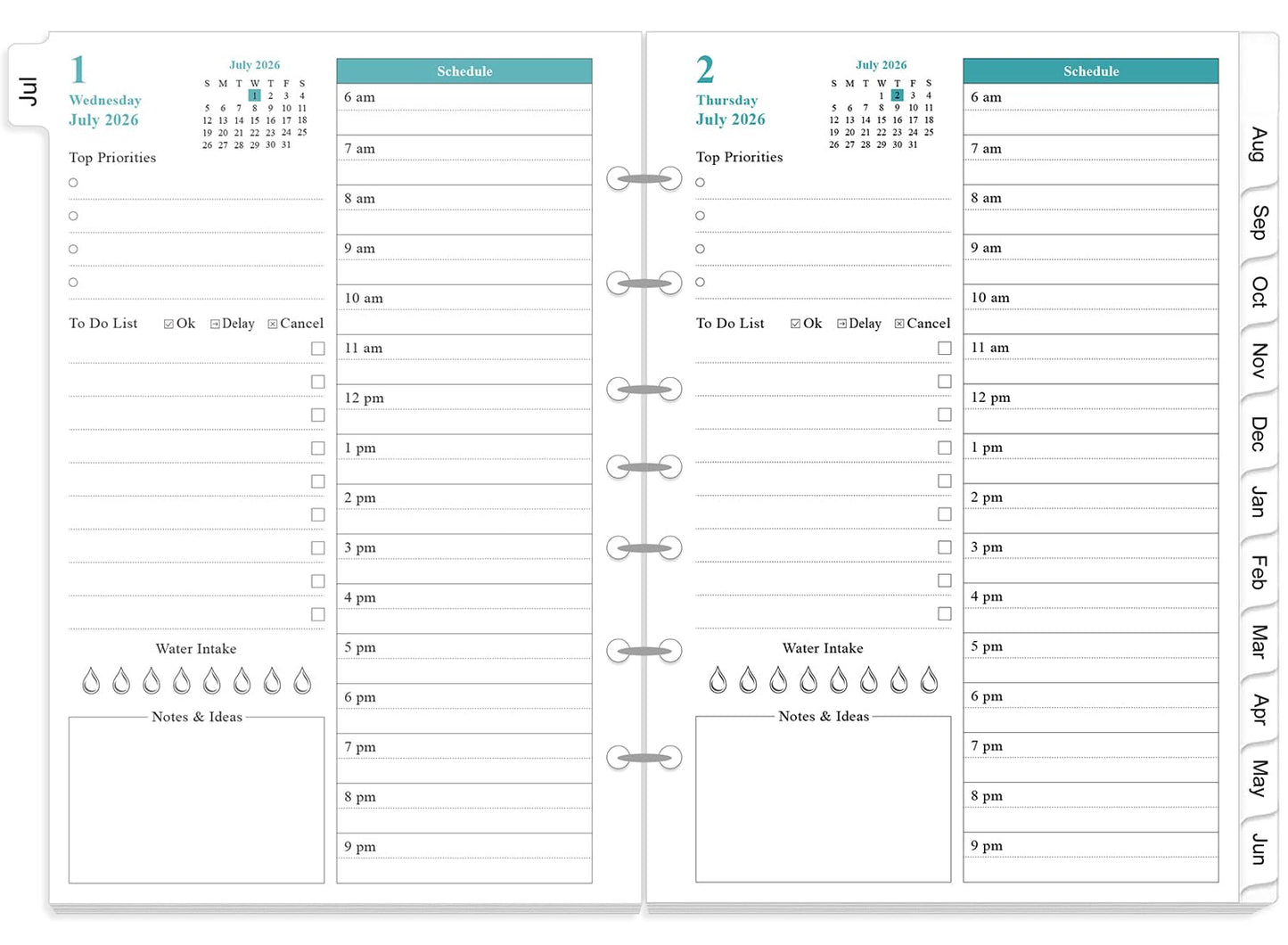 2026-2027 Planner Refills - One Page Per Day Daily ＆ Monthly Planner, July 2026-June 2027, 7-Hole Punched，Prioritized, To-Do List, Notes, Appointment Schedule, Desk Size 4, 5.8" x 8.3"