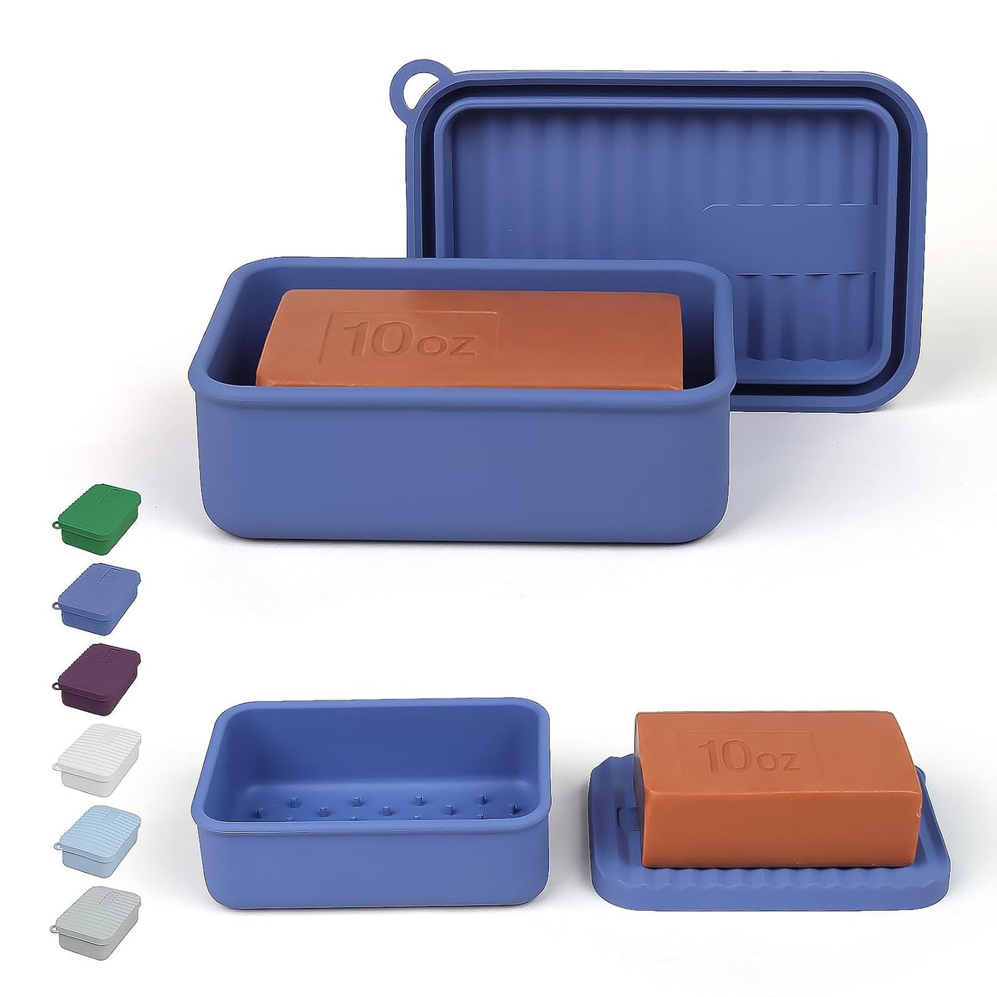 Extra Large Silicone Travel Soap Case, Leak Proof Bar Soap Holder & Container for Extended Trips, Camping & Gym,Truck Drivers, Fits 10oz Duke Cannon, Shampoo & Conditioner Bars (Deep Blue)