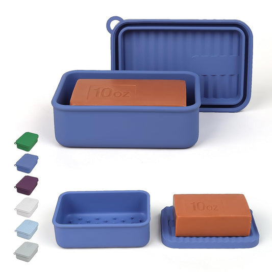 Extra Large Silicone Travel Soap Case, Leak Proof... (Deep Blue | Silicone)