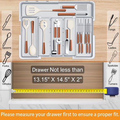 Large Utensil Organizer for Kitchen Drawer, Expand... (Grey | Polypropylene)
