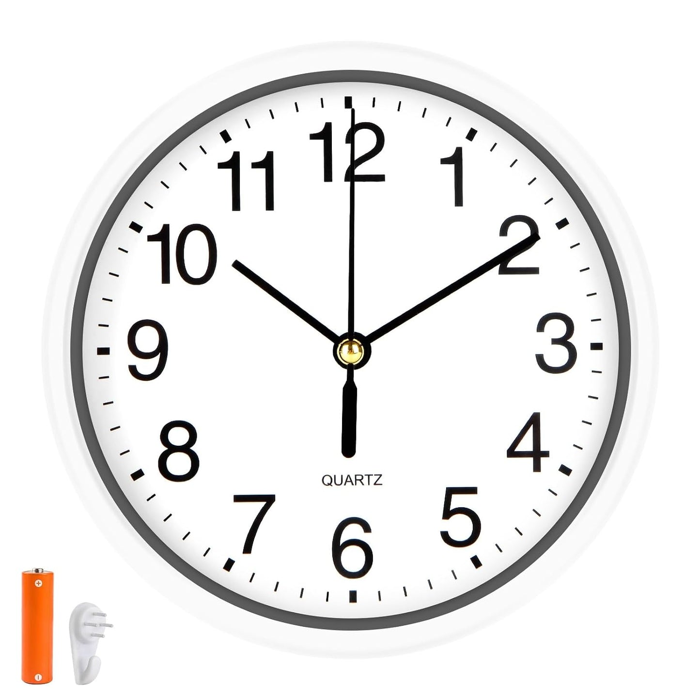 Silent Wall Clock Non Ticking, 6 Inch Wall Clocks Battery Operated, Small Analog Clock for Bedroom Home Office Kitchen Bathroom School, Easy to Read(White)