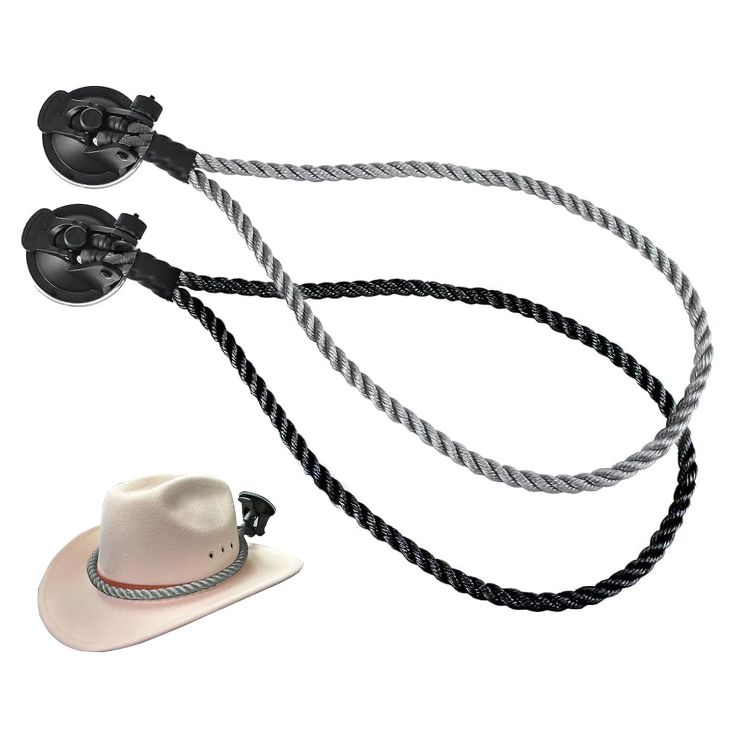 Cowboy Hat Holder for Trucks & Cars – 2-Pack Suction Cup Hat Rack, Universal Hat Mount for Windshield/Dash, Durable Lariat Rope Design (No Tools Needed)