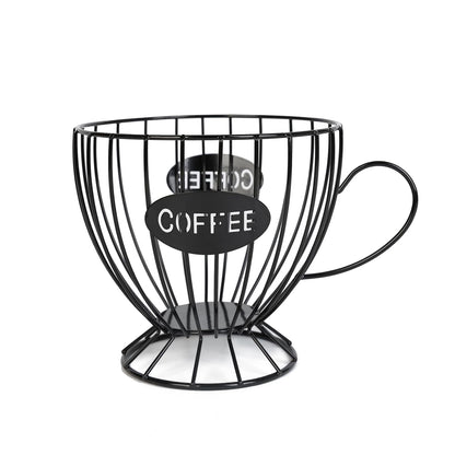 Coffee Pod Holder,Large K Cup & Capsule Storage Organizer, Tea Cup Coffee Capsule Basket, Metal Coffee Bar Organizer for Kcup Kitchen Dinning Room Office Home Cafe Hotel (Black)