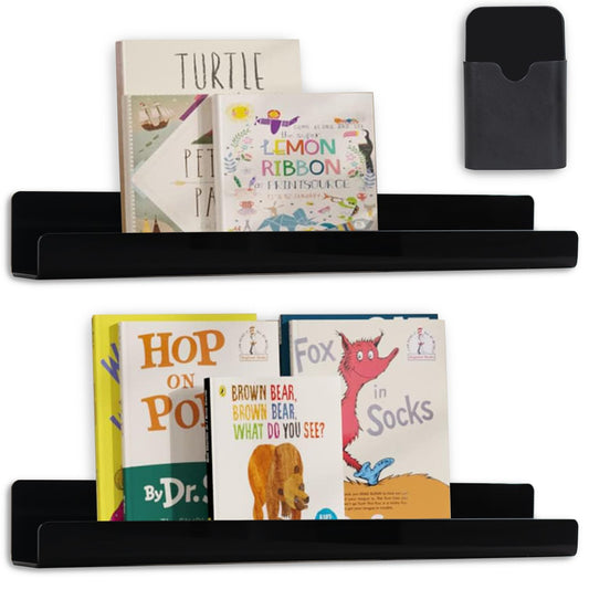 2 Pcs Magnetic Book Shelf for Whiteboard with Magnetic Pen Holder, Heavy Duty Acrylic Magnetic Shelves for Classroom Furniture,Office, Refrigerator,School Supplies-Black