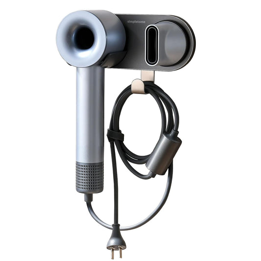 Hair Dryer Holder Wall Mount for All Magnetic High Speed Blow Dryer with Plug Cord Organizer Hook (Aluminum Alloy, Grey)