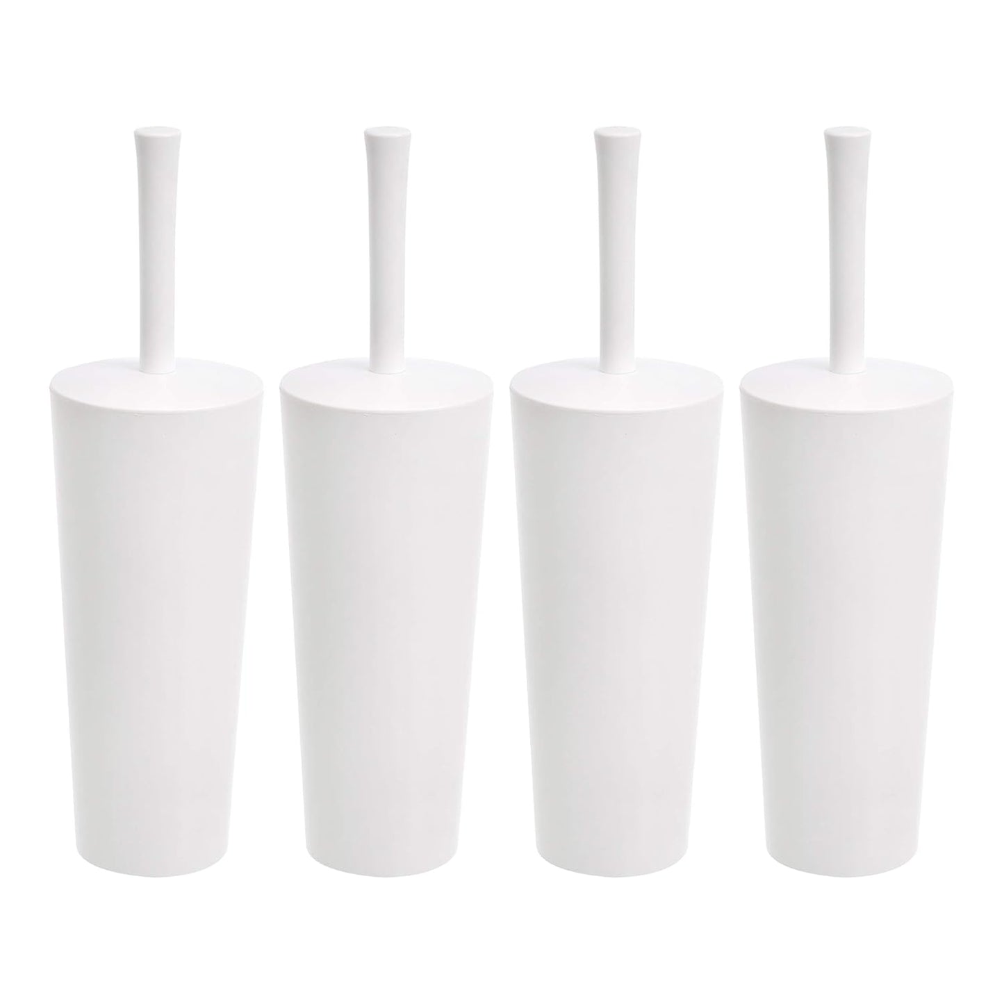 Amazon Basics Toilet Brush and Holder Set, Heavy-Duty Bristle Scrub Brushes with Non-Slip Handle, White, 4-Pack