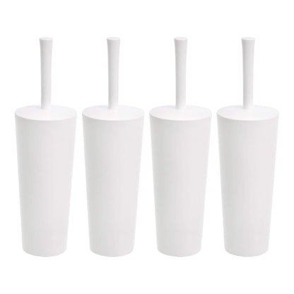 Amazon Basics Toilet Brush and Holder Set, Heavy-Duty Bristle Scrub Brushes with Non-Slip Handle, White, 4-Pack