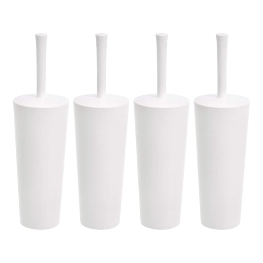 Amazon Basics Toilet Brush and Holder Set, Heavy-Duty Bristle Scrub Brushes with Non-Slip Handle, White, 4-Pack