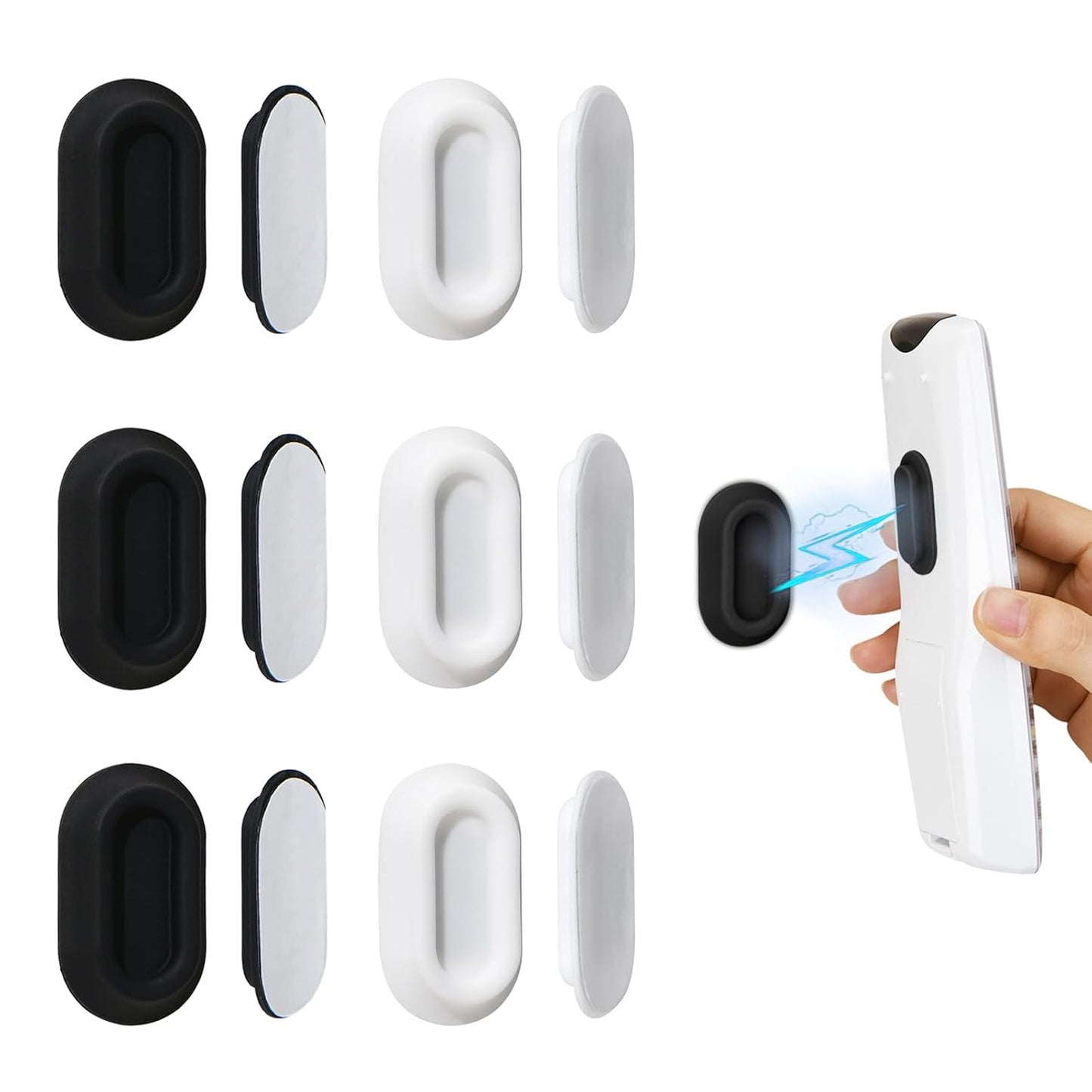 XYOFUN Magnetic Remote Control Holder Wall Mount - 6 Pcs White & Black | No Drill Self-Adhesive Organizer, For Air Conditioner & TV Remotes, Storage Caddy for Televisions Backside