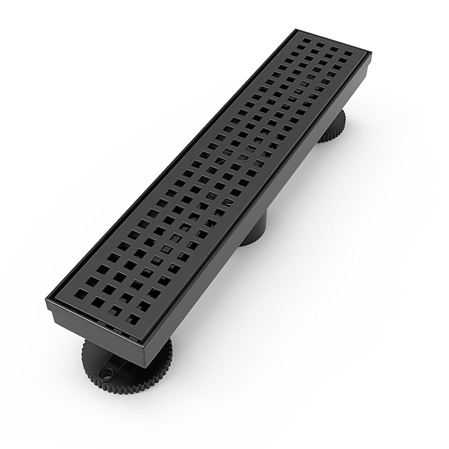 12 Inch Linear Shower Drain Rectangular Floor Drain with Accessories Square Hole Pattern Cover Grate Removable SUS304 Stainless Steel CUPC Certified Matte Black