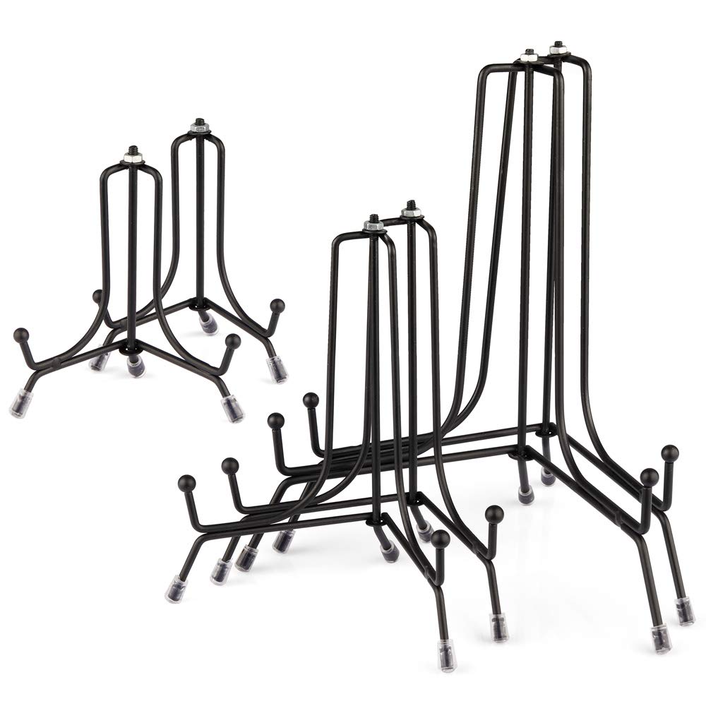 Mocoosy 6 Pack 3 Size Improved Anti-Slip Black Plate Stands for Display | 4 6 8 Inch Plate Holder Display Stands, Iron Wire Easel, Frame Stand for Pictures, Photos, Decorative Platter, Tabletop Art