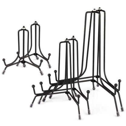 Mocoosy 6 Pack 3 Size Improved Anti-Slip Black Plate Stands for Display | 4 6 8 Inch Plate Holder Display Stands, Iron Wire Easel, Frame Stand for Pictures, Photos, Decorative Platter, Tabletop Art