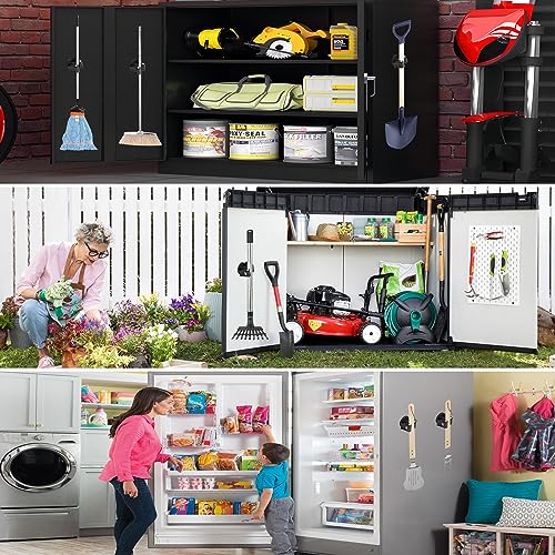 Magnetic Mop Broom Holder,Heavy Duty Movable Magnetic Broom Holder Rack,Anti-slip Wall Mounted Utility Storage Mop Shovel Gripper Hanger for Garage, Kitchen, Laundry, Garden(2 Pack/Black)