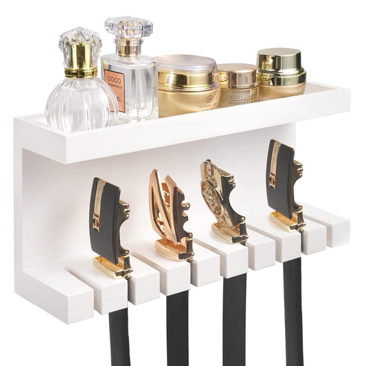 Belt Storage Organizer With Double Shelving Platfo... (White | Wood)