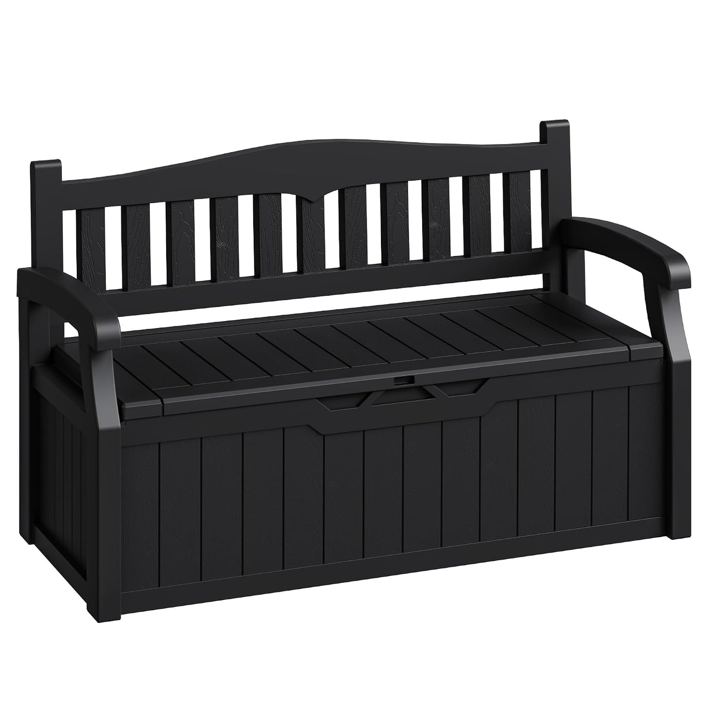 80-Gallon Outdoor Storage Bench for Patio, Garden, Pool, Black | Waterproof Deck Box with Lockable Lid & Armrests