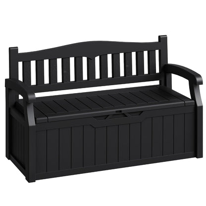 80-Gallon Outdoor Storage Bench for Patio, Garden, Pool, Black | Waterproof Deck Box with Lockable Lid & Armrests
