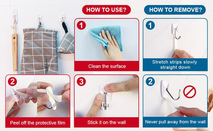 Wire Wall 32 Hooks with 36 Strips, Damage Free Adhesive Hooks,Keys,Kitchen | Heavy Duty, 36 Strips, Damage Free Adhesive, For Key Holder, Coat, Door, Shower Hanging