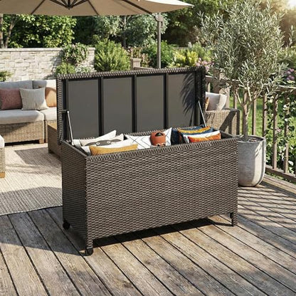 Wicker Deck Box, 185 Gallon All-Weather Outdoor Storage Box - Brown | Rattan Storage Bin for Patio Furniture, Outdoor Cushions, Pool Storage and Garden Tools