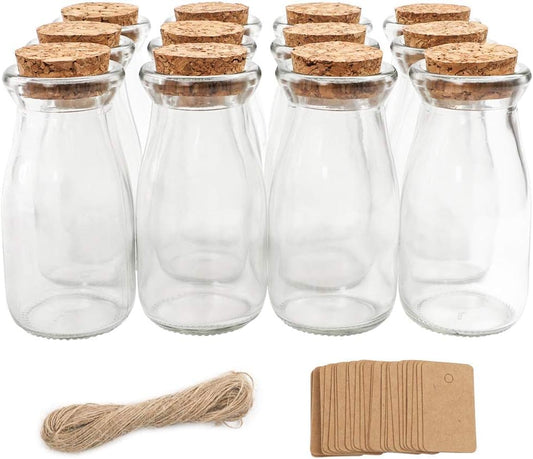 CUCUMI 12pcs 3.4oz Small Glass Jars with Cork Lids Mini Storage Bottles