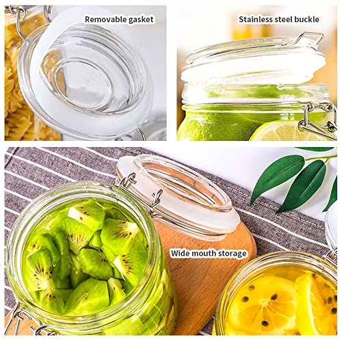 32oz Glass Food Storage Jars with Airtight Clamp Lids,Set of 4 Airtight Glass Canister Square- Clear Storage Container for Kitchen Container Storing Sugar, Flour, Cereal,Coffee,Spice…