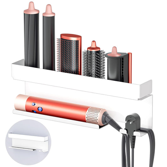 Storage Hair Dryer Holder for Curling Iron Accessories, Hair Tool Organizer Wall Mount, Curling Iron Holder, Bathroom Hair Straightener Holder Stand for Styler Attachments Organizer, White