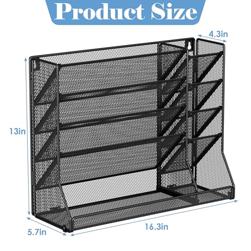 Jakyitvi Adjustable 5 Tiers Wall File Organizer Metal Hanging Holder Black | 5 tiers desk paper organizer, folder holder wall mount, mail organizer for home office, hanging document tray