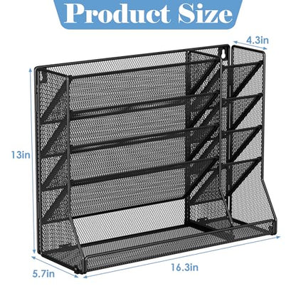 Jakyitvi Adjustable 5 Tiers Wall File Organizer Metal Hanging Holder Black | 5 tiers desk paper organizer, folder holder wall mount, mail organizer for home office, hanging document tray