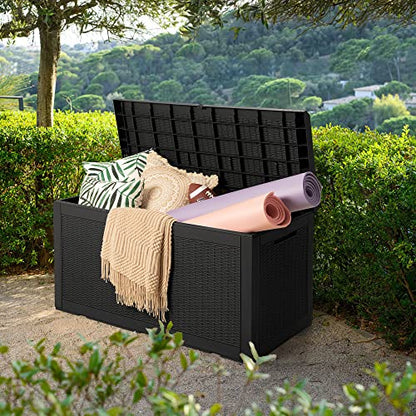 Devoko 100 Gallon Resin Waterproof Outdoor Storage Box with Cushion | Large Resin Deck Box Indoor Lockable Storage Container for Patio Furniture Garden Pool Cushions