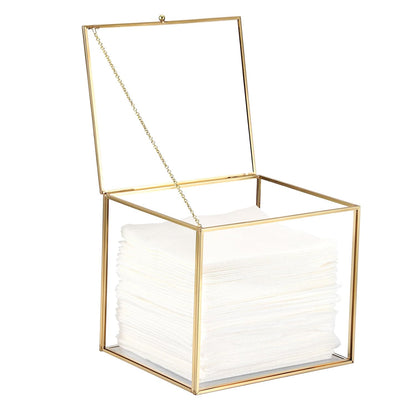 Sumnacon Glass Disposable Face Towel Holder Compatible with Clean Skin Cluub XL Facial Towels, Gold Clear Face Towels Storage Box with Lid, Makeup Container Organizer for Bathroom, Vanity Countertop