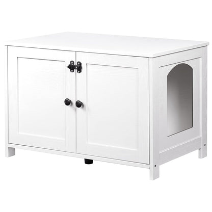 HOOBRO Litter Box Enclosure, Cat Litter Box Furniture with Removable Divider, Large Hidden Litter Box Furniture, Wooden Cat House, End Side Table, 31" L x 17.5" W x 19.7" H, White WT03MW01G2