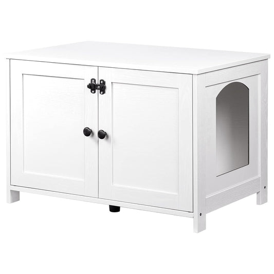 Litter Box Enclosure, Cat Litter Box Furniture wit... (White | Engineered Wood)