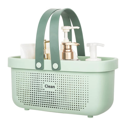 Plastic Storage Basket with Handle Portable Shower Caddy Tote Organizer Basket Bin for Bathroom Kitchen Dorm Room Bedroom, Green | Sturdy Drainage Large Capacity Organizer Basket with Silicone Handles for Bathroom Kitchen Bedroom College Dorm Essentials