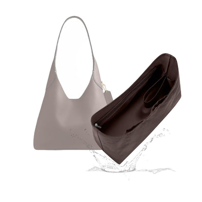 Lightweight Bag Insert for Brooklyn 34, Side Zipper, Chocolate | Bottle Holder and Side Zip, Smooth Satin Interior, Easy-Care Outer Surface, Multiple Color Options, Structured Yet Flexible