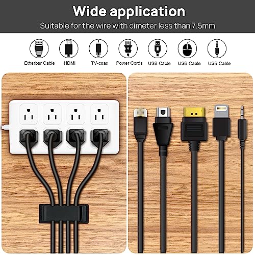 Cable Management Clips, 20Pcs Cord Organizers Wire Clips Cord Holder for TV PC Ethernet Cable Desk Home Office (Black)
