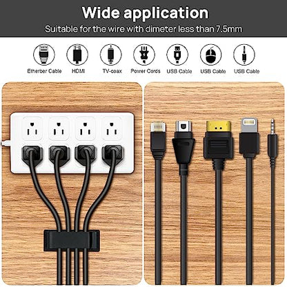 Cable Management Clips, 20Pcs Cord Organizers Wire Clips Cord Holder for TV PC Ethernet Cable Desk Home Office (Black)