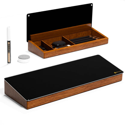 Desktop Black Glass Dry Erase Board with Wood Orga... (Black | Tempered Glass)