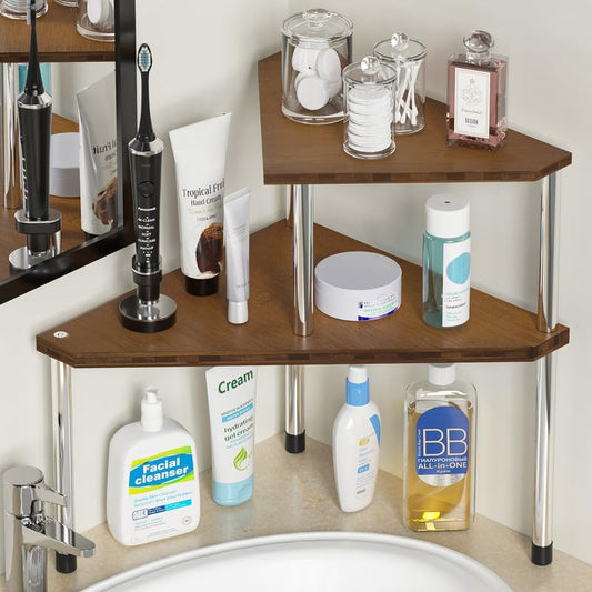 Bathroom Counter Organizer Over Sink for Toiletrie... (Black | Bamboo)